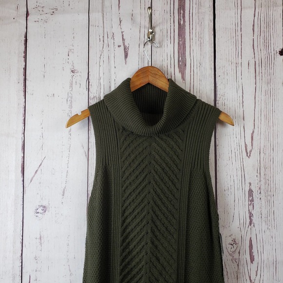 AB Studio Dresses & Skirts - AB Studio Sweater Dress Womens Size Medium Cowl Neck Cable Knit Green